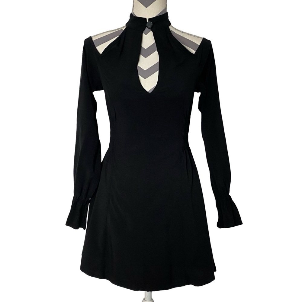 Killstar Black Dress Womens Size Small XS Long Sleeve Cold Shoulder Halter Neck